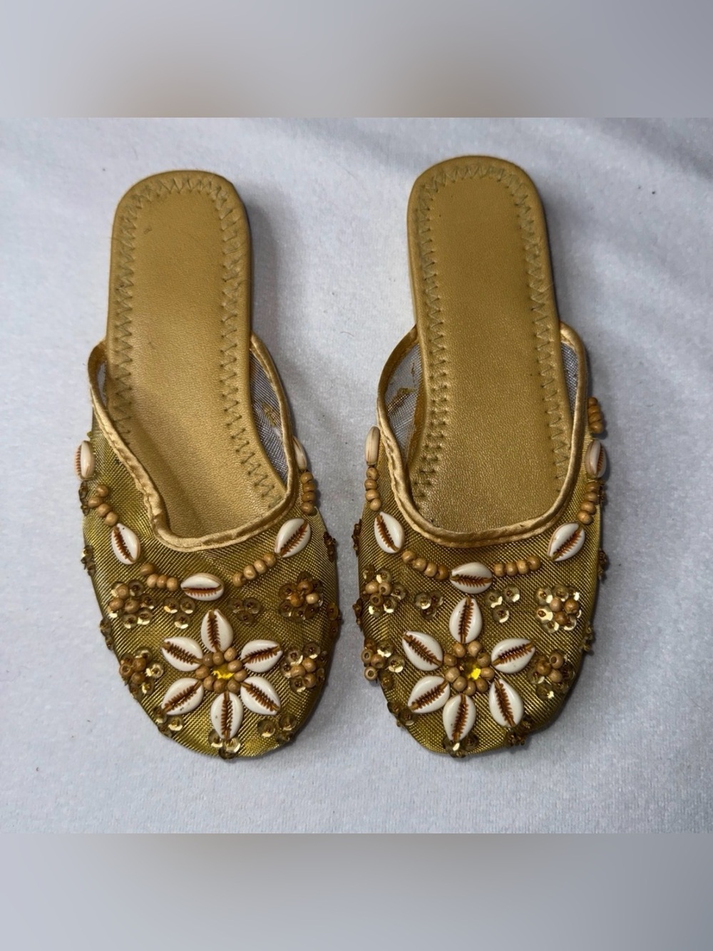 Hand-Embellished Gold Women’s Slip-On Sandals